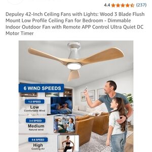 Wood Ceiling Fan with Light - Natural Wood and White